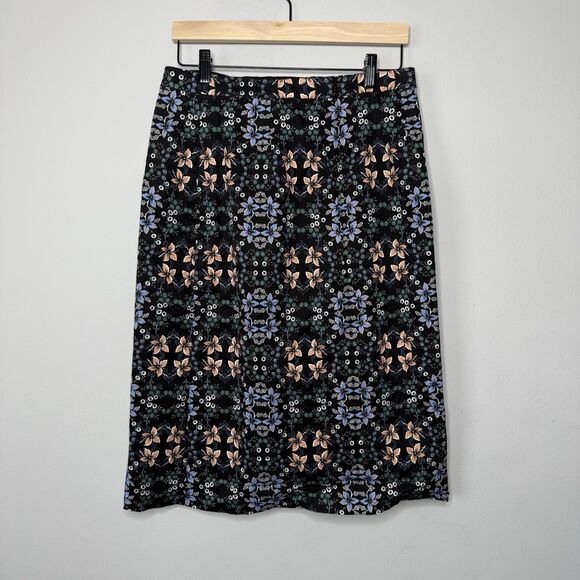 J. Crew Women’s Cotton Mirrored Floral Midi Lined Skirt Front Slit Size 10 - Picture 5 of 9